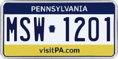 PA license plate MSW1201