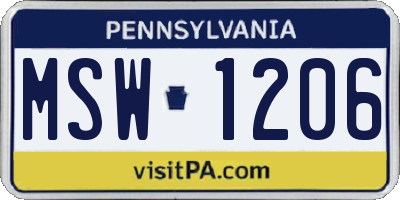 PA license plate MSW1206
