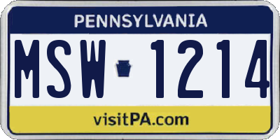 PA license plate MSW1214