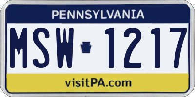 PA license plate MSW1217
