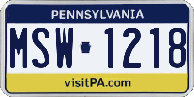 PA license plate MSW1218