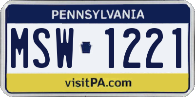 PA license plate MSW1221