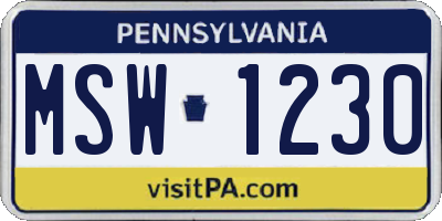 PA license plate MSW1230