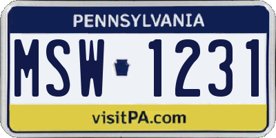 PA license plate MSW1231