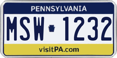 PA license plate MSW1232
