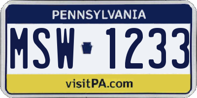 PA license plate MSW1233