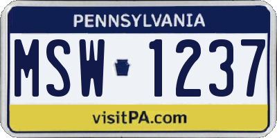 PA license plate MSW1237