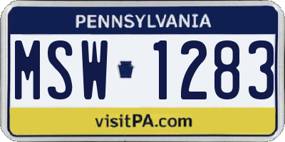 PA license plate MSW1283