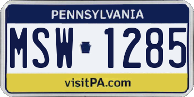PA license plate MSW1285