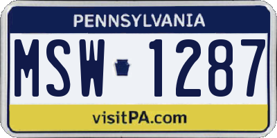 PA license plate MSW1287