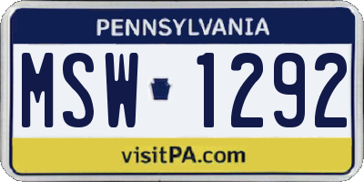 PA license plate MSW1292