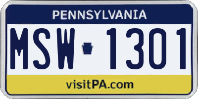 PA license plate MSW1301
