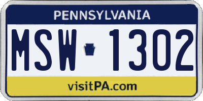 PA license plate MSW1302