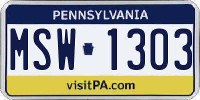 PA license plate MSW1303
