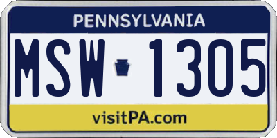 PA license plate MSW1305
