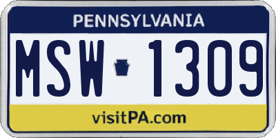 PA license plate MSW1309