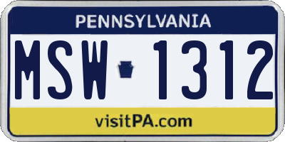 PA license plate MSW1312