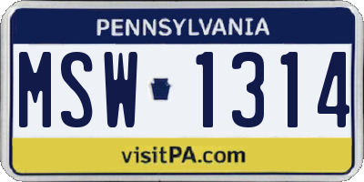 PA license plate MSW1314