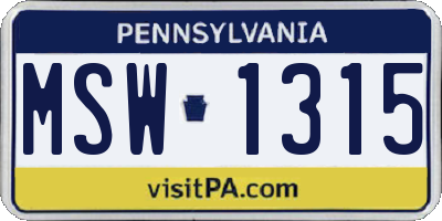 PA license plate MSW1315
