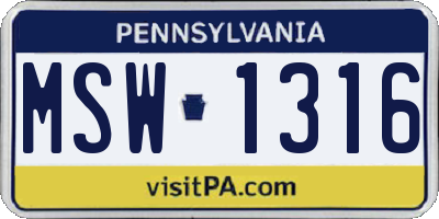 PA license plate MSW1316