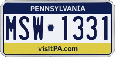 PA license plate MSW1331