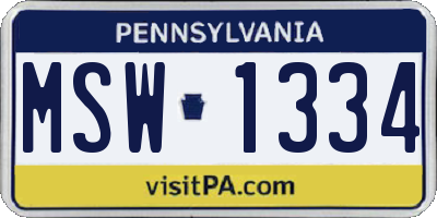 PA license plate MSW1334