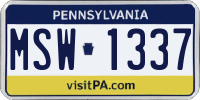PA license plate MSW1337