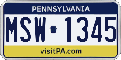 PA license plate MSW1345