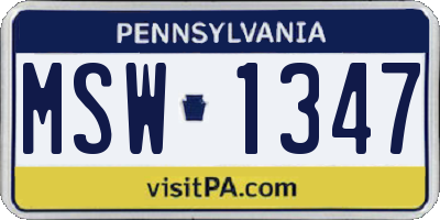 PA license plate MSW1347