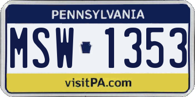 PA license plate MSW1353