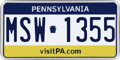 PA license plate MSW1355