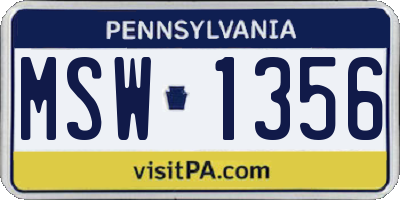 PA license plate MSW1356