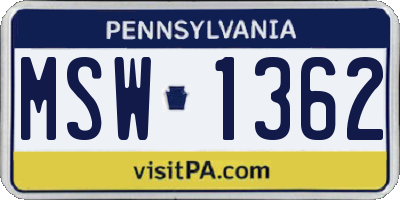 PA license plate MSW1362