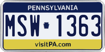 PA license plate MSW1363