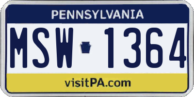 PA license plate MSW1364