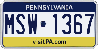 PA license plate MSW1367