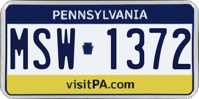 PA license plate MSW1372