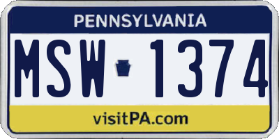 PA license plate MSW1374