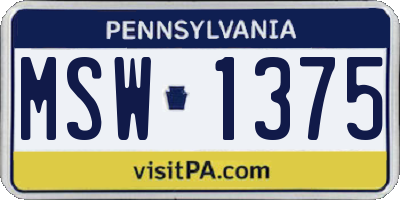 PA license plate MSW1375