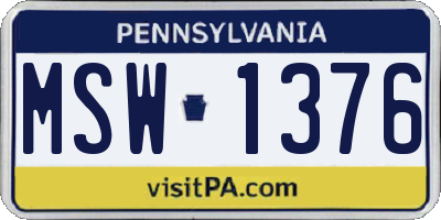 PA license plate MSW1376