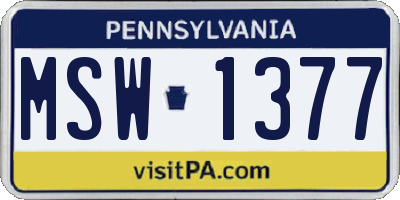 PA license plate MSW1377
