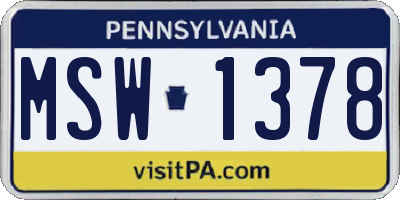 PA license plate MSW1378