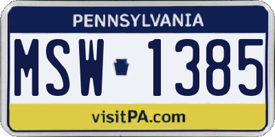 PA license plate MSW1385