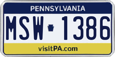 PA license plate MSW1386