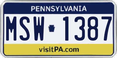 PA license plate MSW1387