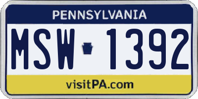 PA license plate MSW1392