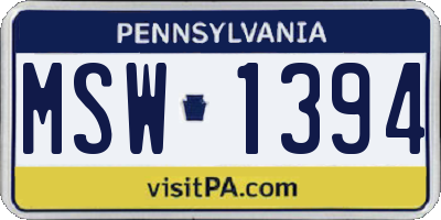PA license plate MSW1394