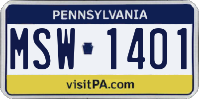 PA license plate MSW1401