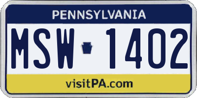 PA license plate MSW1402
