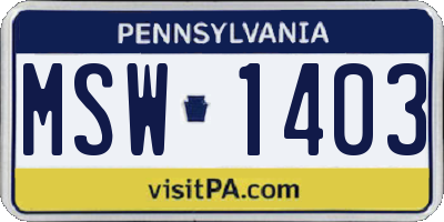PA license plate MSW1403